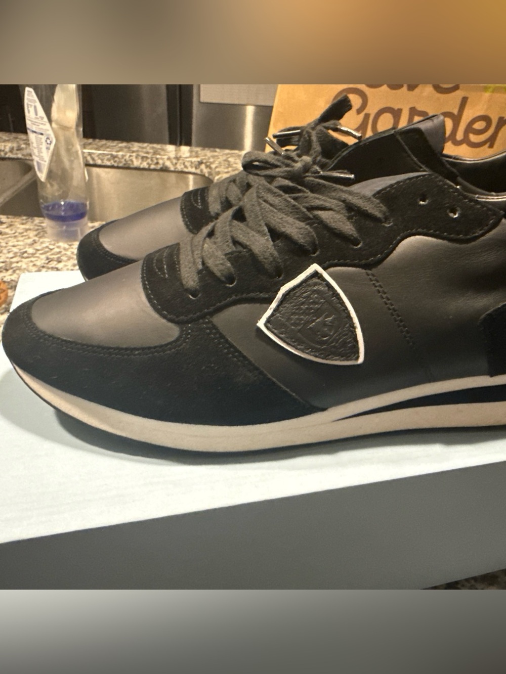 Men's Black Philippe Model Leather-Trim Sneakers